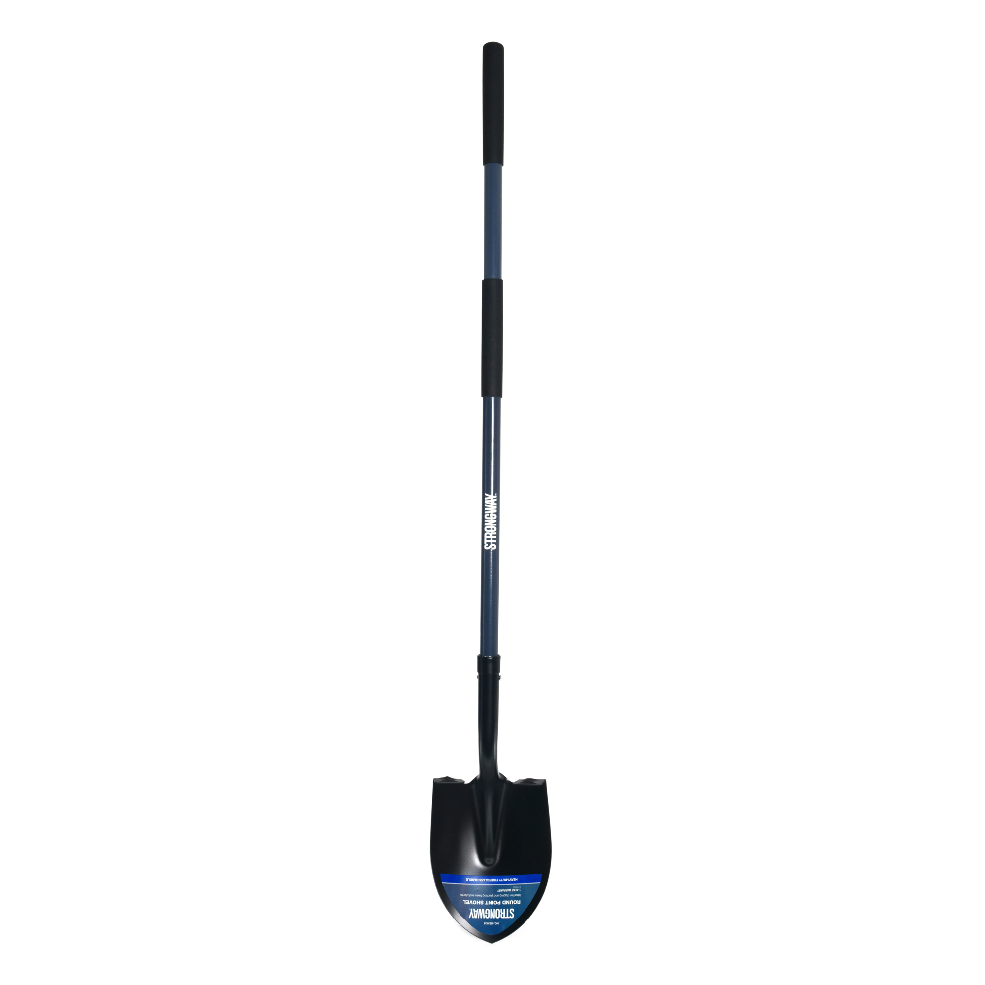 Strongway Round-Point Shovel with Grips, 9in. Steel Blade, 44in. Fiberglass Handle